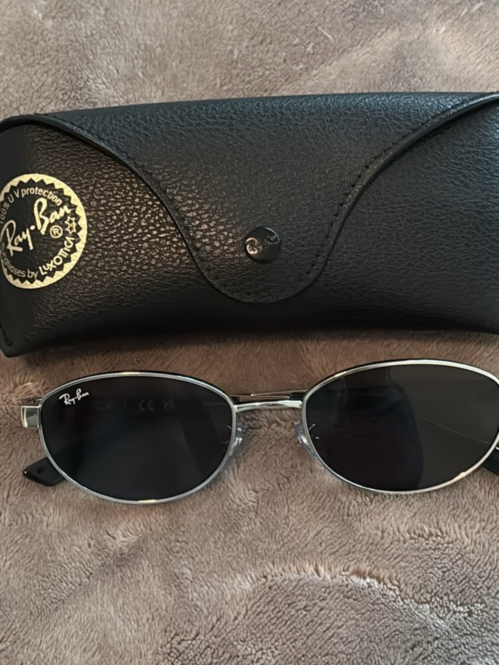 Ray-Ban Silver Frame Sunglasses with Black Lenses and Case